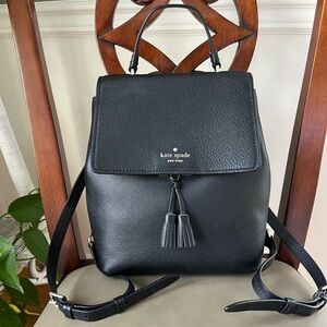 Kate Spade New York Hayes Pebbled Leather Black Backpack Tasseled